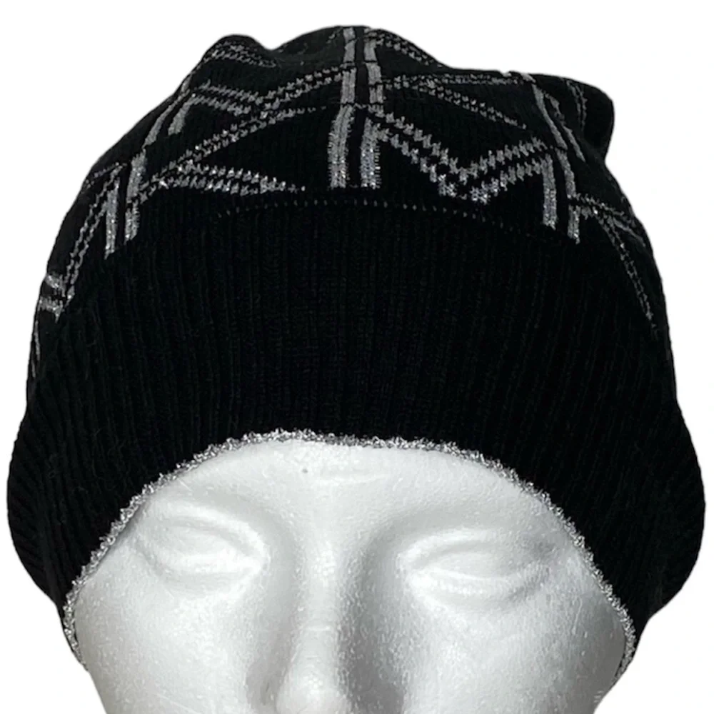 Michael Kors Metallic Logo Cuffed Beanie Hat Black Silver